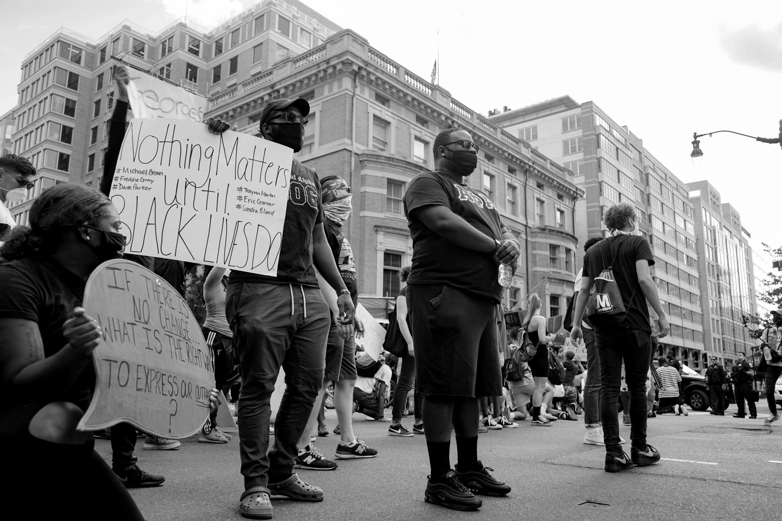 Woman speaking in megaphone